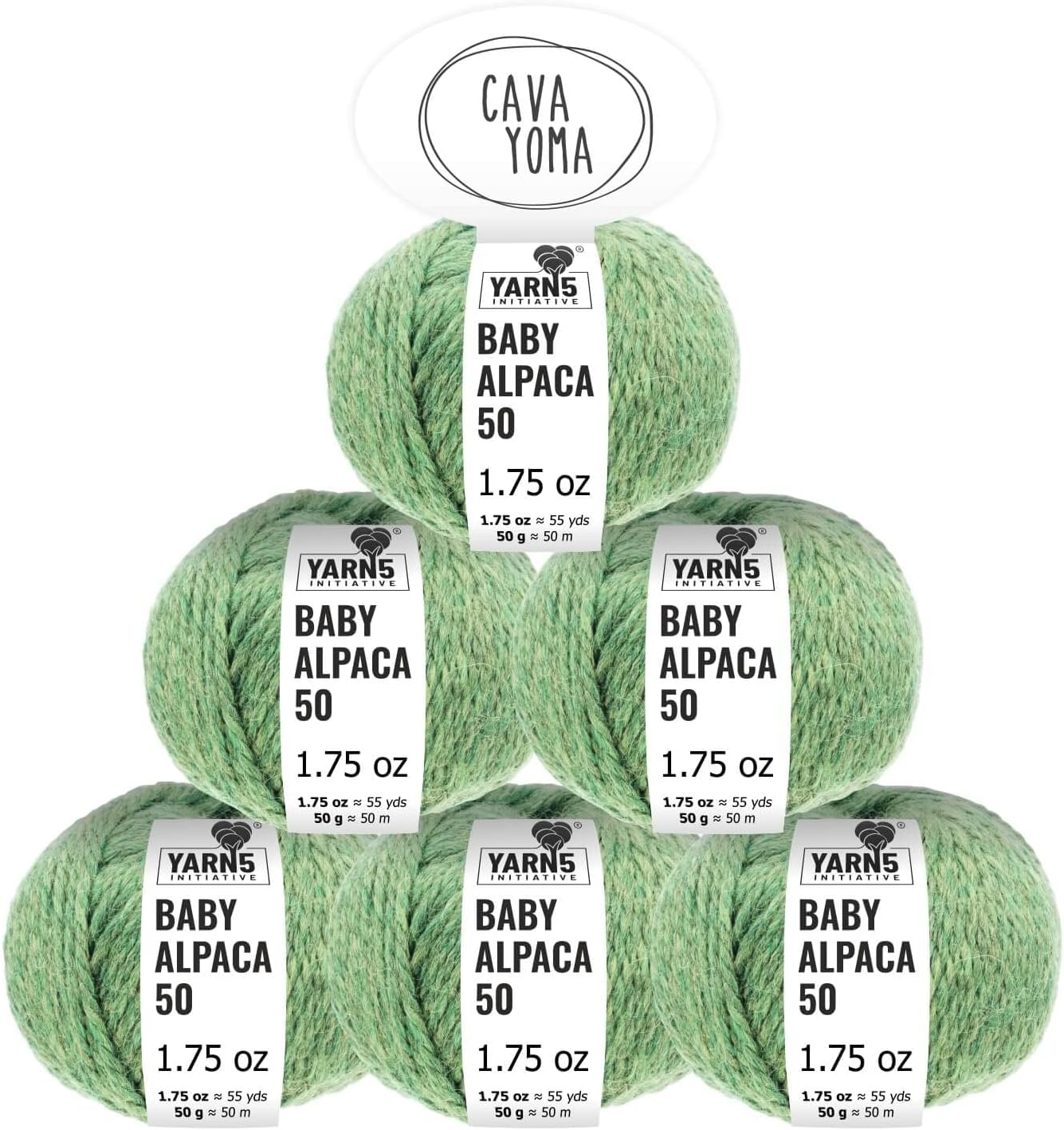 100% Baby Alpaka Yarn BULKY (6 Balls per Bag) Melange - Mint Green